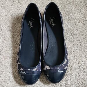 Coach Navy Signature Canvas Cap Toe Ballet Flats